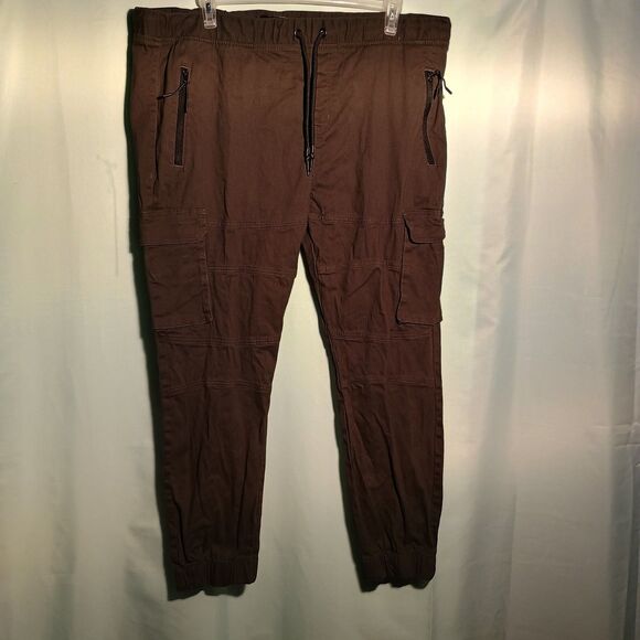Men’s Brown Cargo Jogger Pants with Drawstring Waist – Size 4XL - Picture 1 of 5